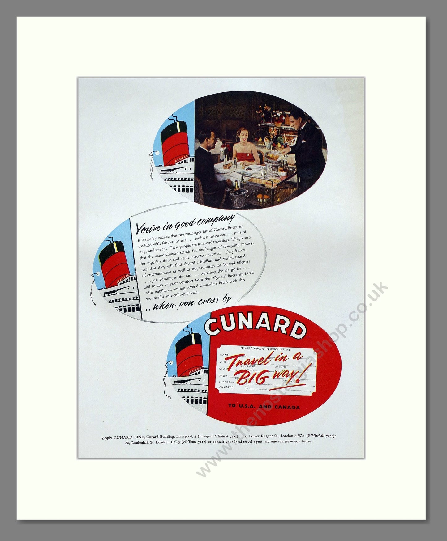 Cunard - Travel In A Big Way. Vintage Advert 1958 (ref AD63902)