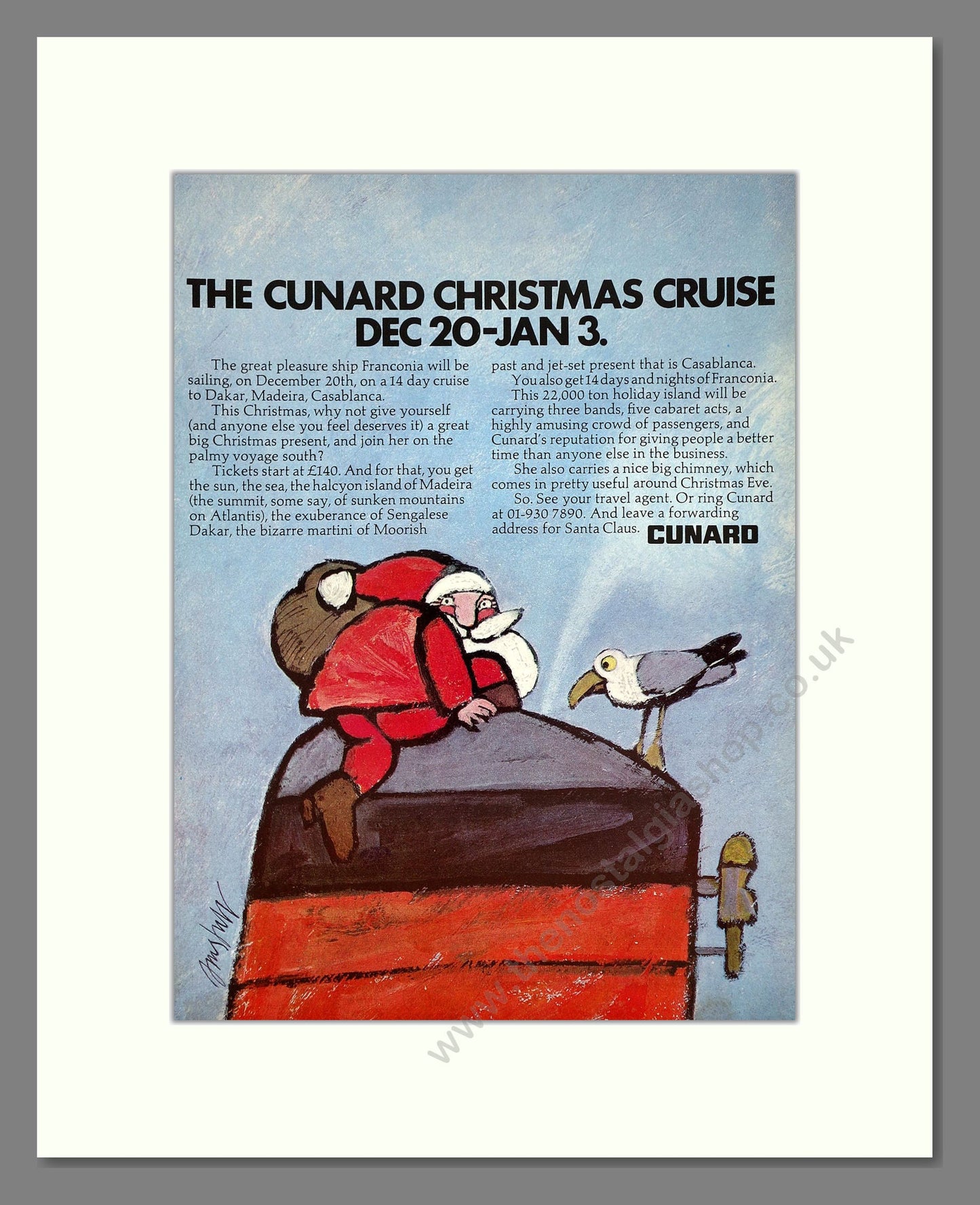 Cunard - Christmas Cruise. Vintage Advert 1970 (ref AD63903)