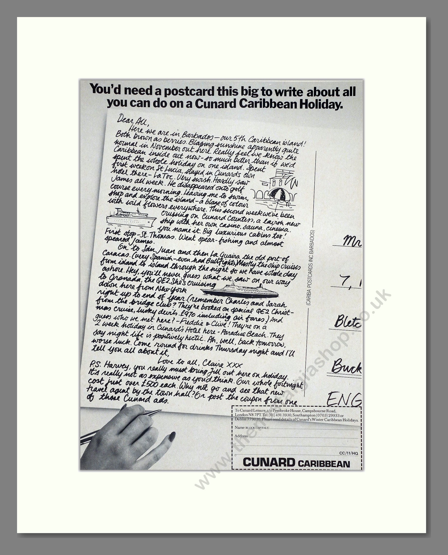 Cunard - Caribbean Holiday. Vintage Advert 1976 (ref AD63904)