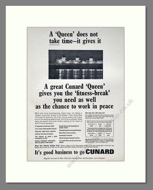 Cunard - Queen. Vintage Advert 1965 (ref AD63905)