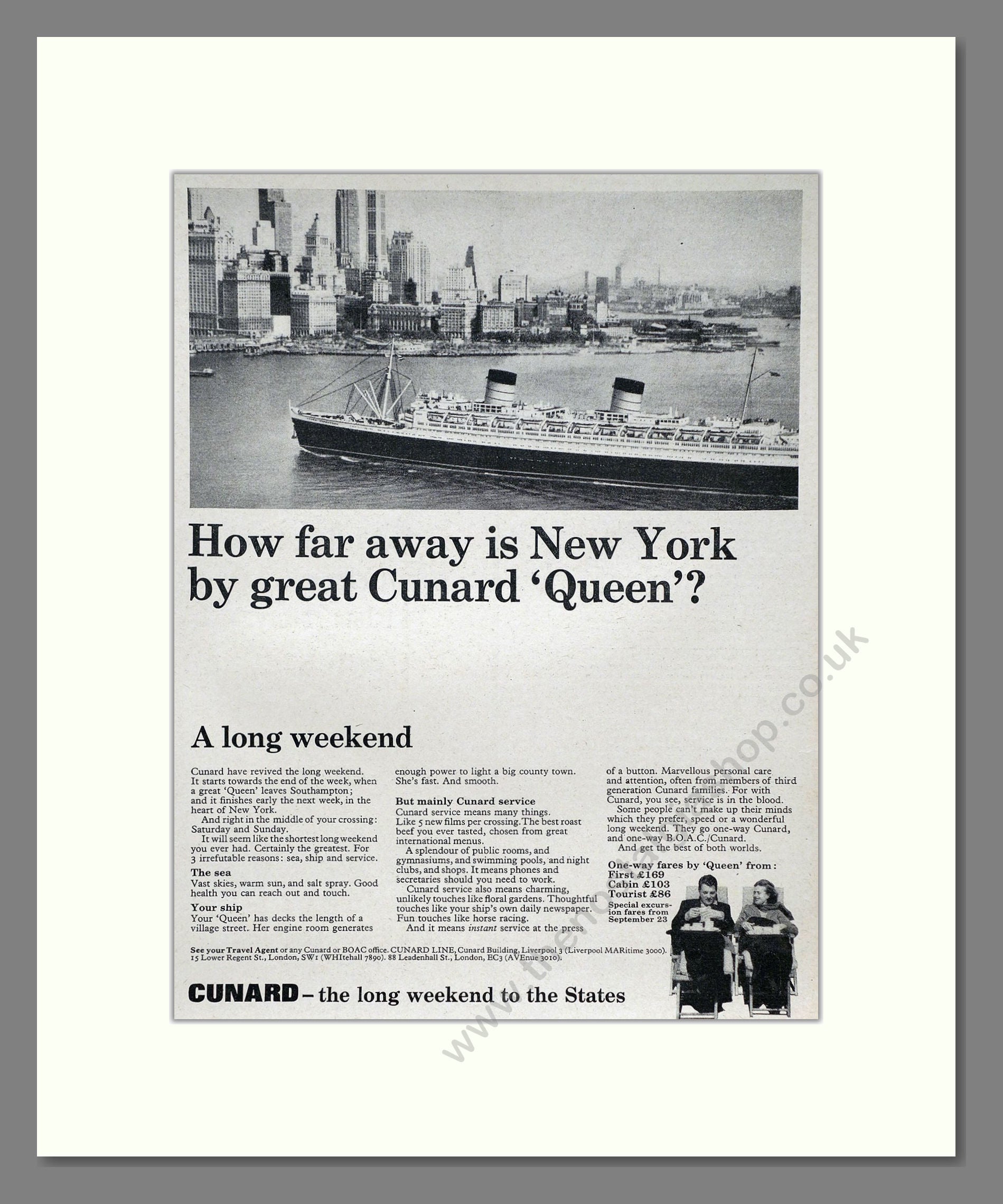 Cunard - Queen. Vintage Advert 1965 (ref AD63907)