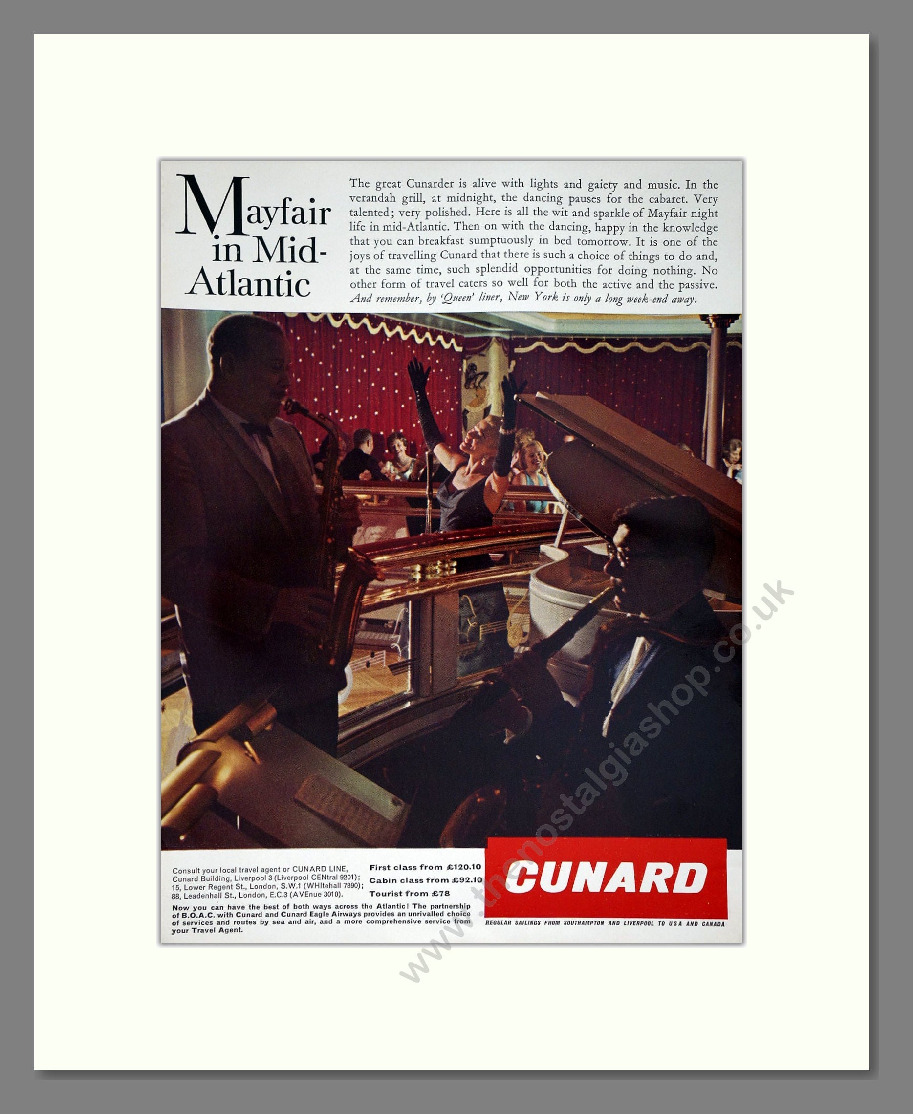 Cunard - Mayfair Mid Atlantic. Vintage Advert 1962 (ref AD63910)