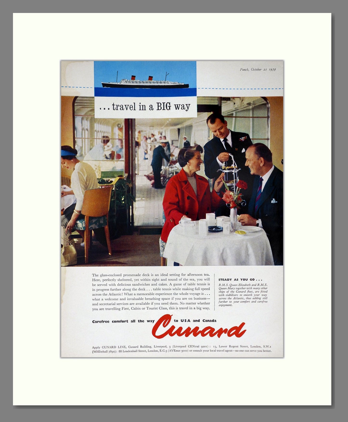 Cunard - Travel In A Big Way. Vintage Advert 1959 (ref AD63911)