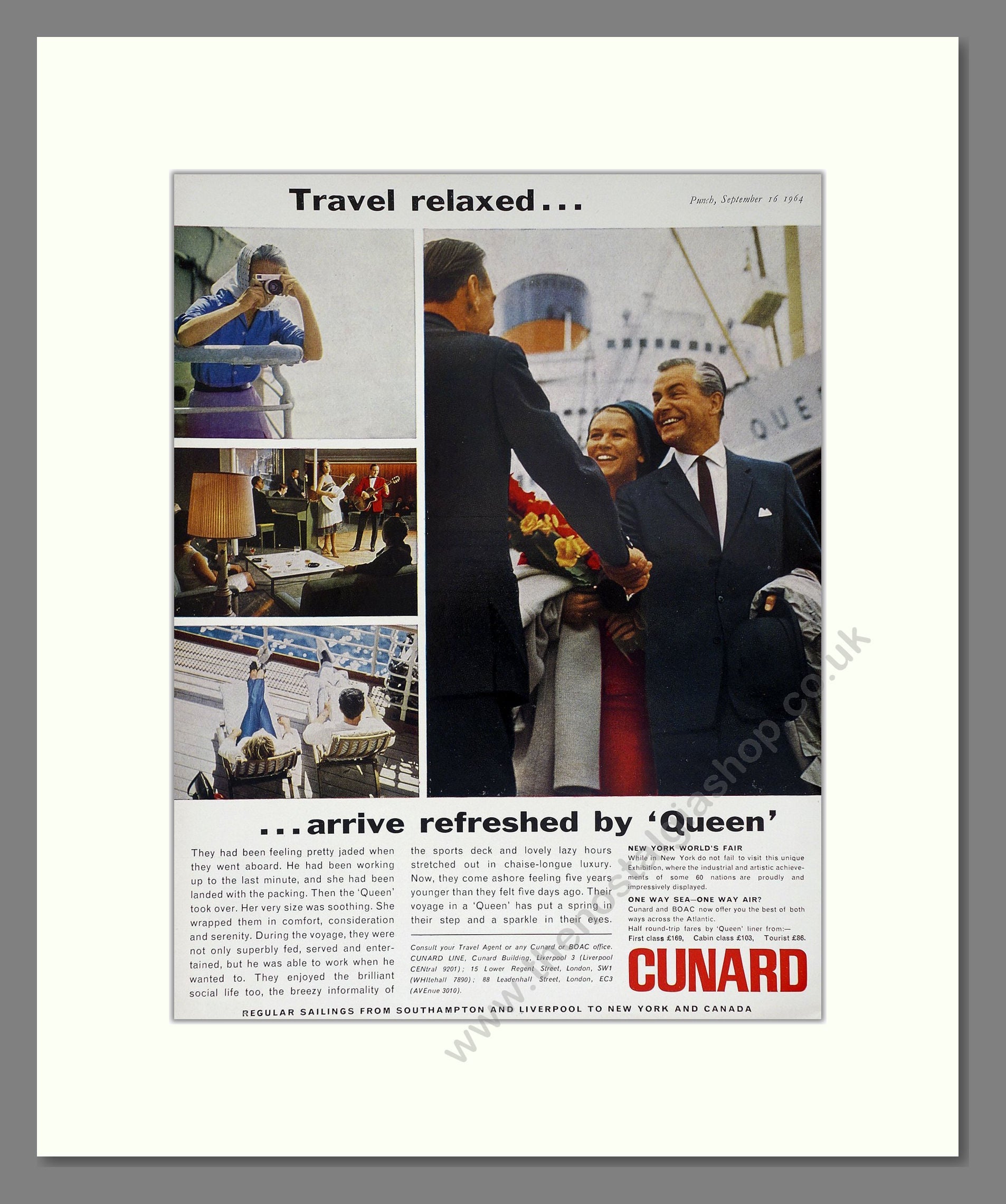 Cunard - Queen. Vintage Advert 1964 (ref AD63912)