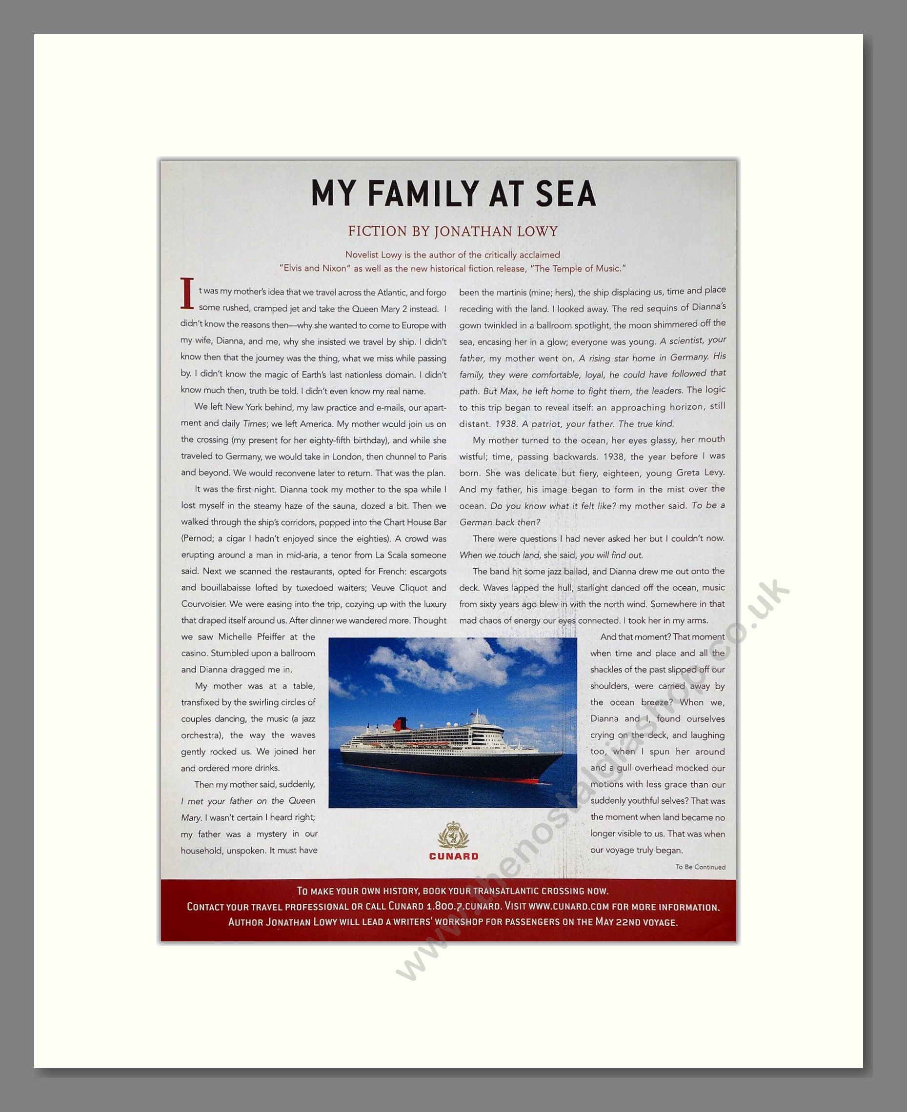 Cunard - Queen Mary 2 (Double Advert). Vintage Advert 2005 (ref AD63915)