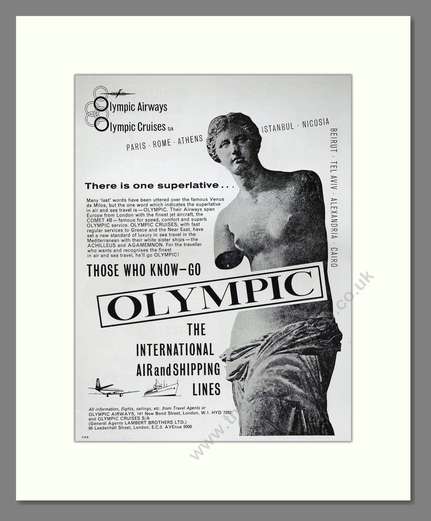 Olympic - Airways And Cruises. Vintage Advert 1961 (ref AD63920)
