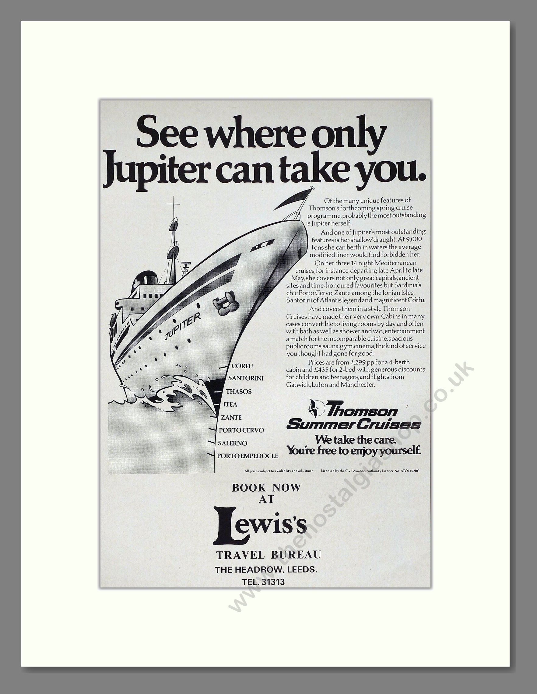 Thompson  Cruises - Jupiter. Vintage Advert 1977 (ref AD63924)