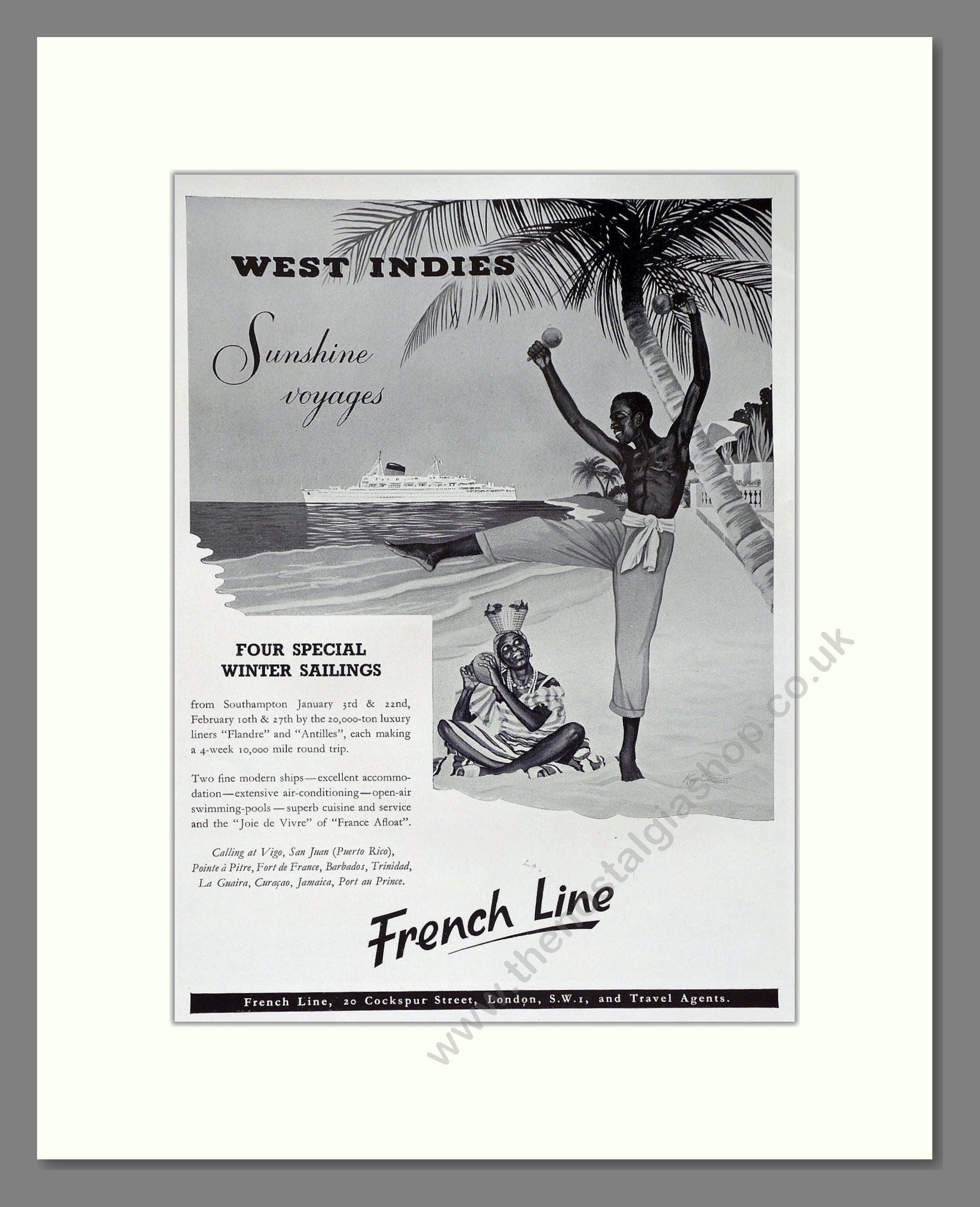 French Line - West Indies. Vintage Advert 1958 (ref AD63932)