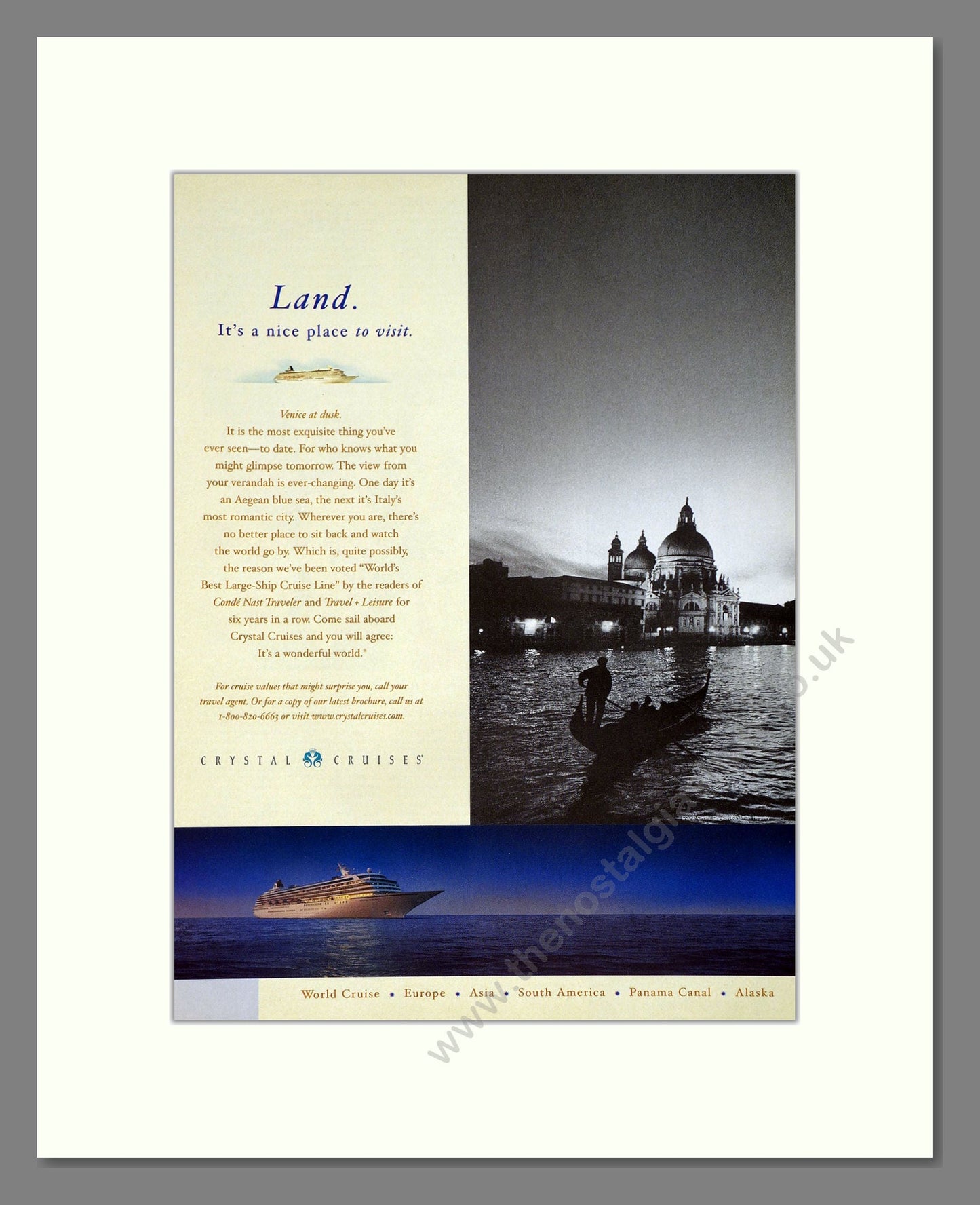Crystal Cruises - Land Is A Nice Place To Visit. Vintage Advert 2002 (ref AD63939)