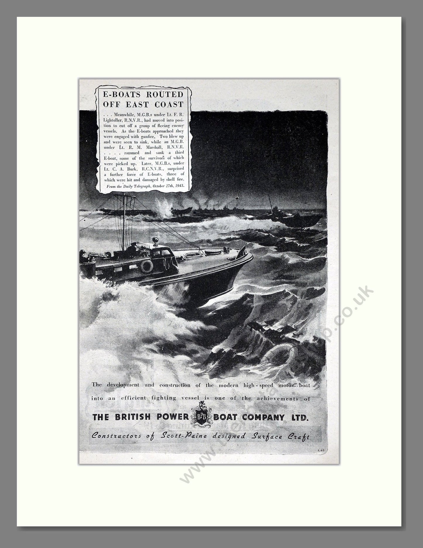 British Power Boat Company - E-Boats. Vintage Advert 1944 (ref AD63952)