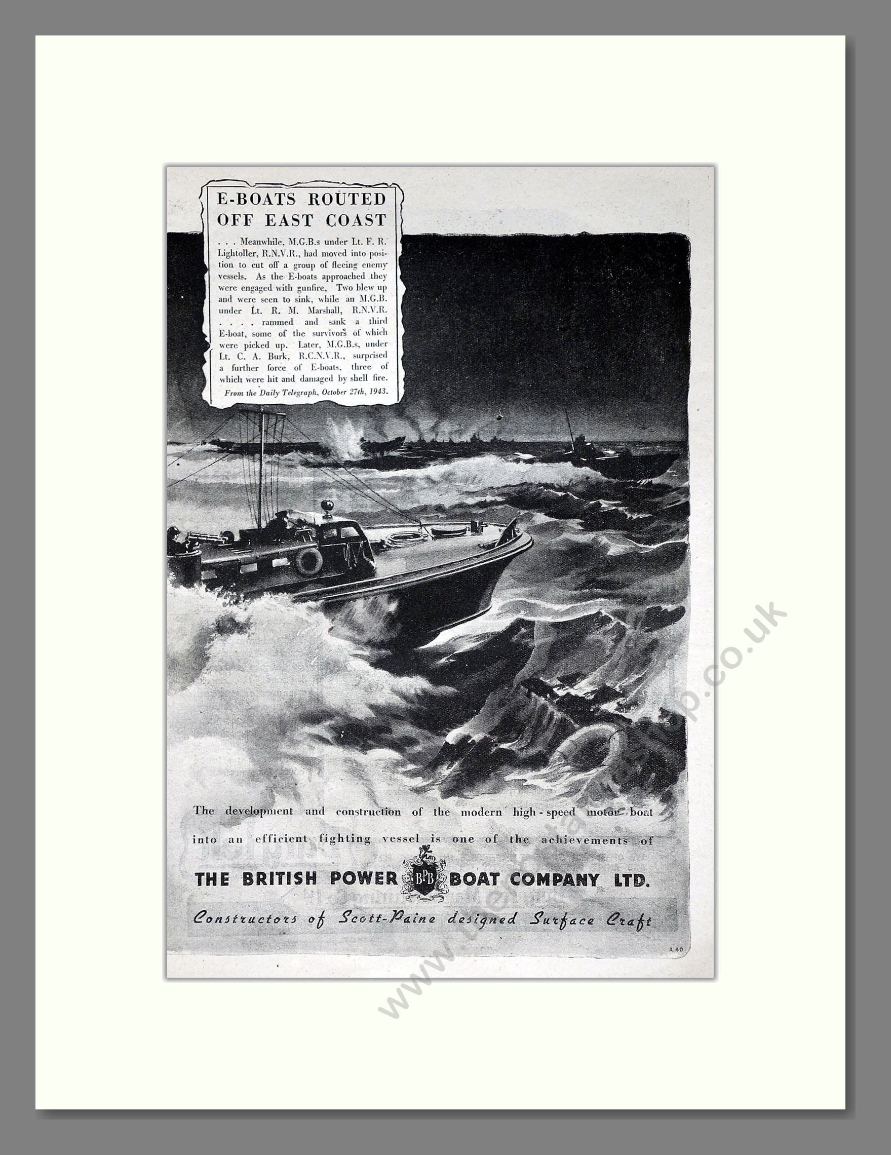 British Power Boat Company - E-Boats. Vintage Advert 1944 (ref AD63952)