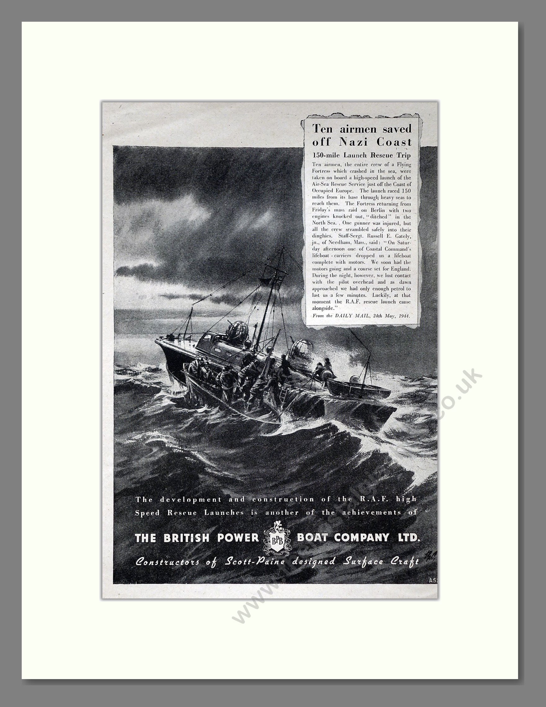 British Power Boat Company - Ten Airmen Saved. Vintage Advert 1944 (ref AD63953)