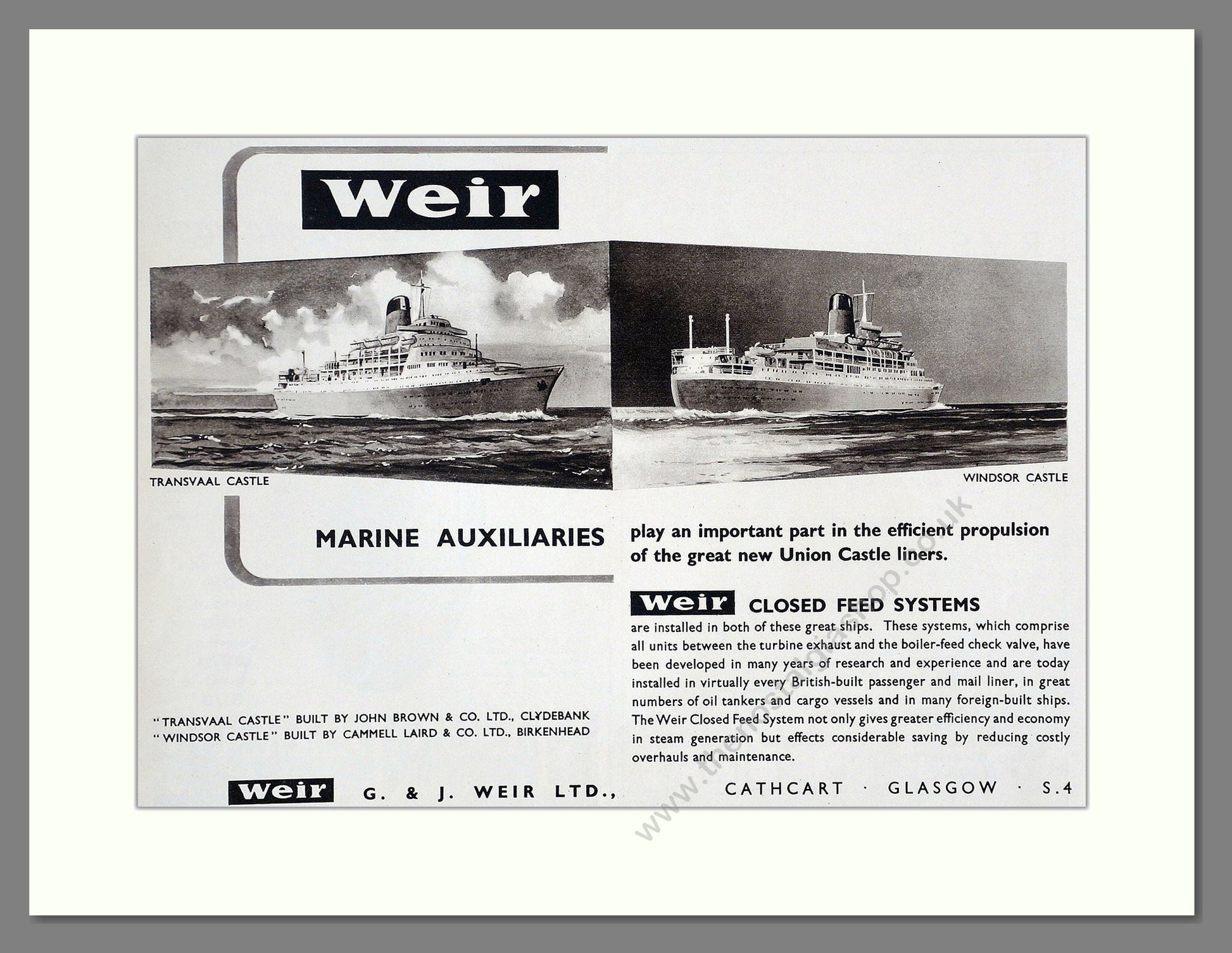 Weir - Marine Auxiliaries. Vintage Advert 1952 (ref AD63956)
