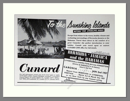 Cunard - Sunsine Islands. Vintage Advert 1956 (ref AD63957)