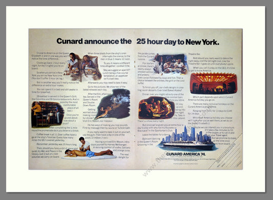 Cunard - 25 Hour Day To New York. Vintage Advert 1974 (ref AD63958)