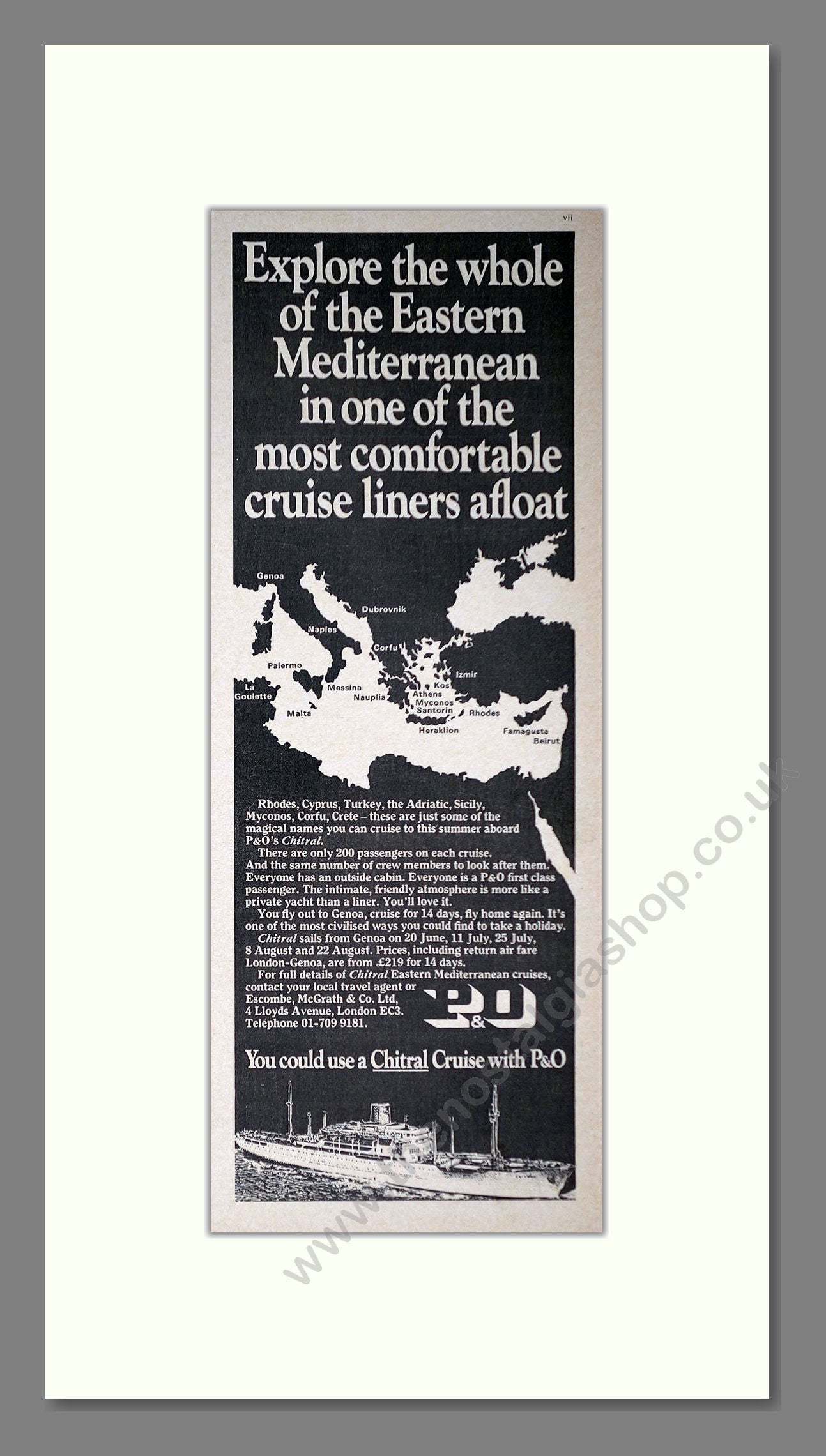 P And O - Eastern Mediterranean. Vintage Advert 1970 (ref AD63963)