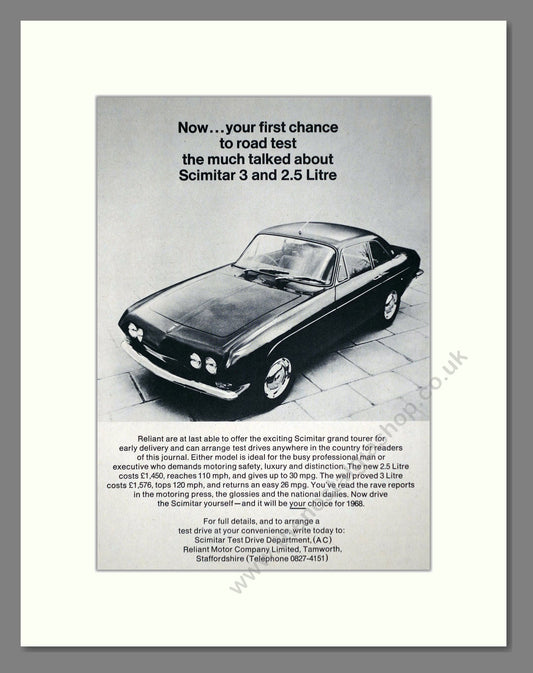 Scimitar - 2.5L / 3.0L. Vintage Advert 1968 (ref AD63967)