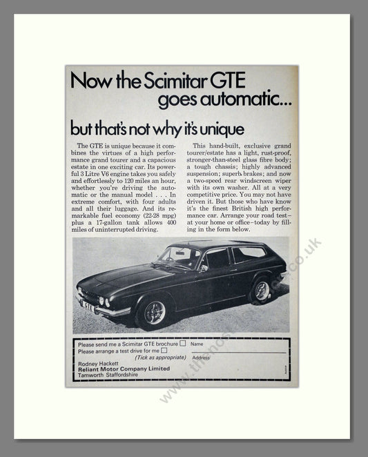 Scimitar - GTE. Vintage Advert 1969 (ref AD63971)