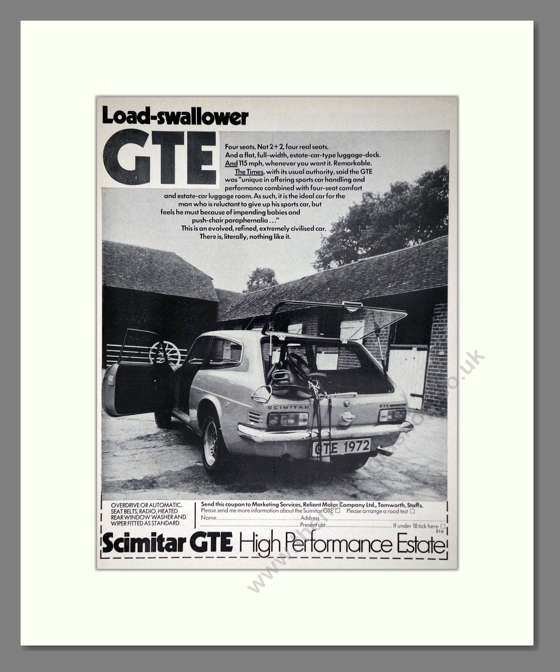 Scimitar - GTE. Vintage Advert 1972 (ref AD63983)