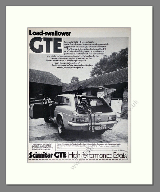 Scimitar - GTE. Vintage Advert 1972 (ref AD63983)