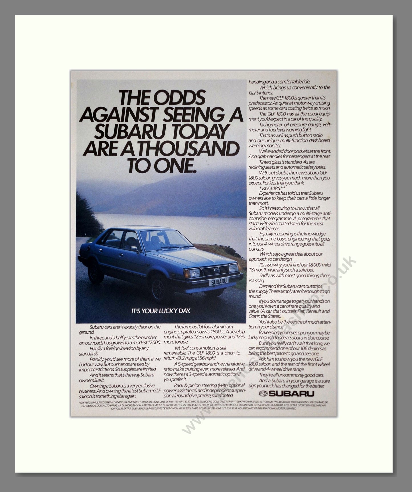 Subaru - GLF 1800. Vintage Advert 1981 (ref AD63995)