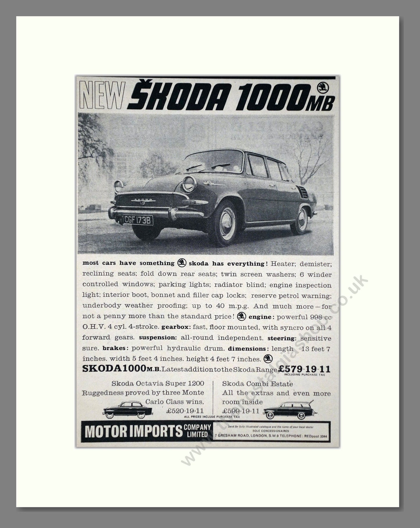 Skoda - 1000MB. Vintage Advert 1965 (ref AD64021)