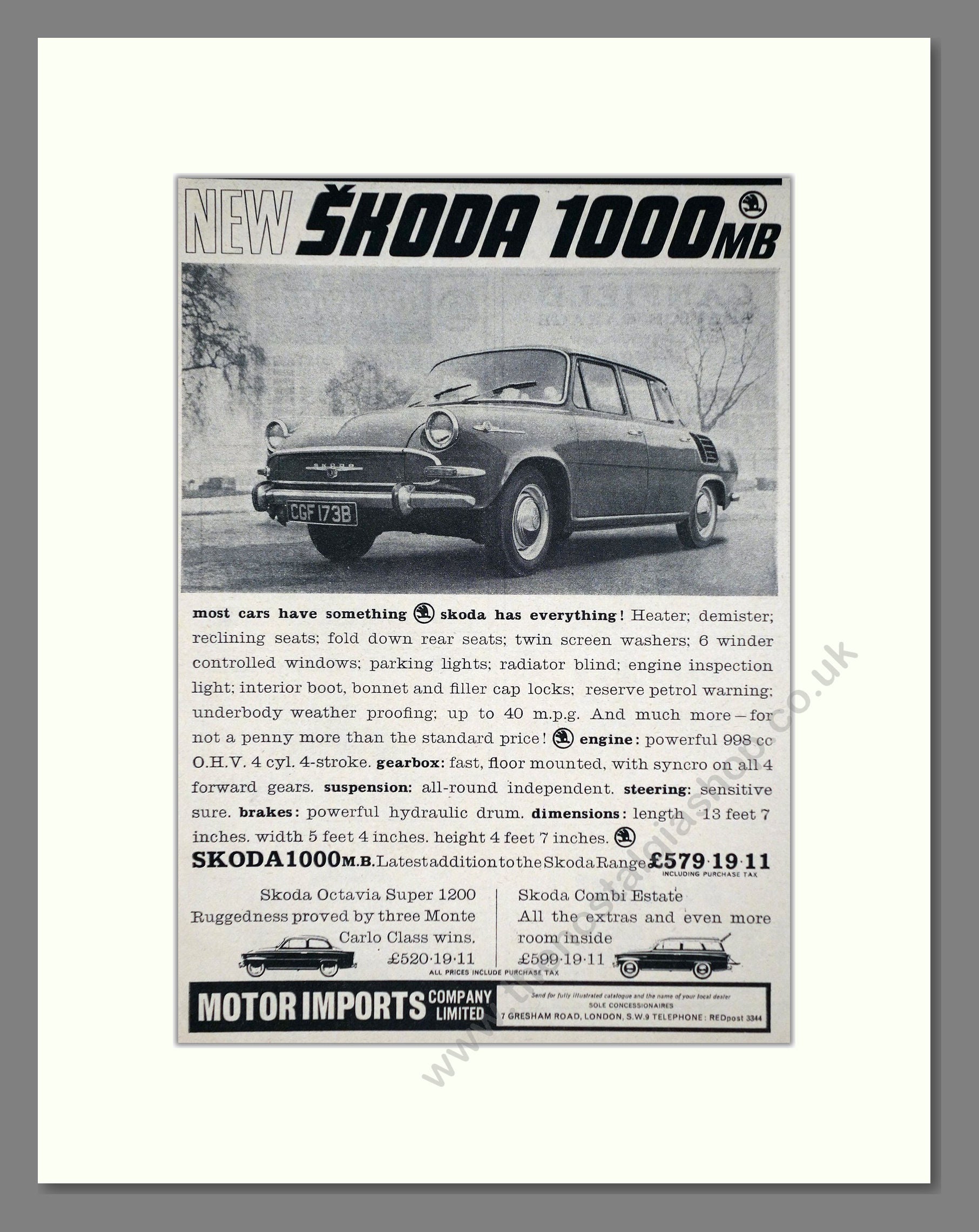 Skoda - 1000MB. Vintage Advert 1965 (ref AD64021)