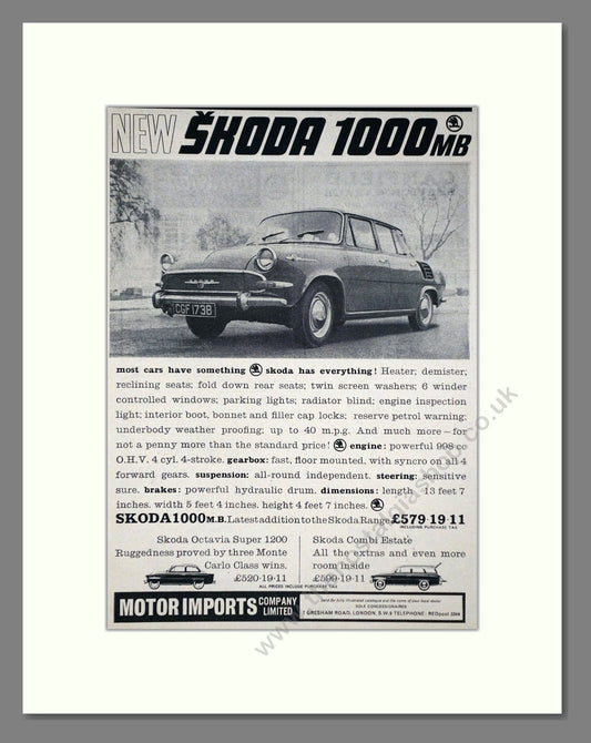 Skoda - 1000MB. Vintage Advert 1965 (ref AD64021)