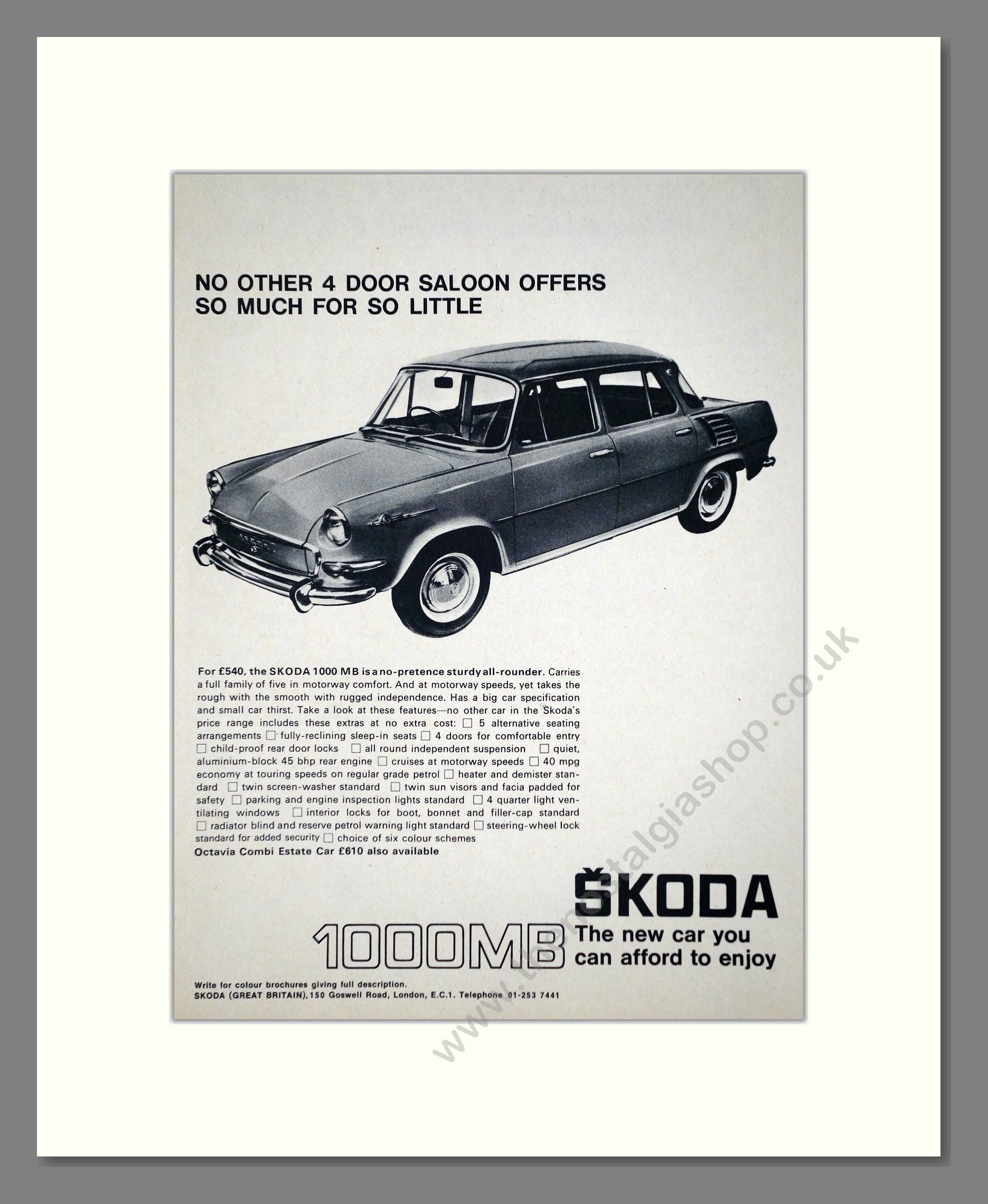Skoda - 1000MB. Vintage Advert 1967 (ref AD64023)