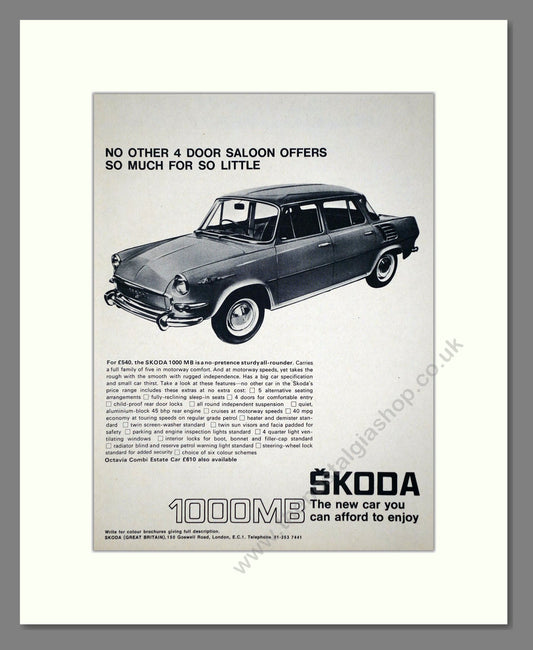 Skoda - 1000MB. Vintage Advert 1967 (ref AD64023)