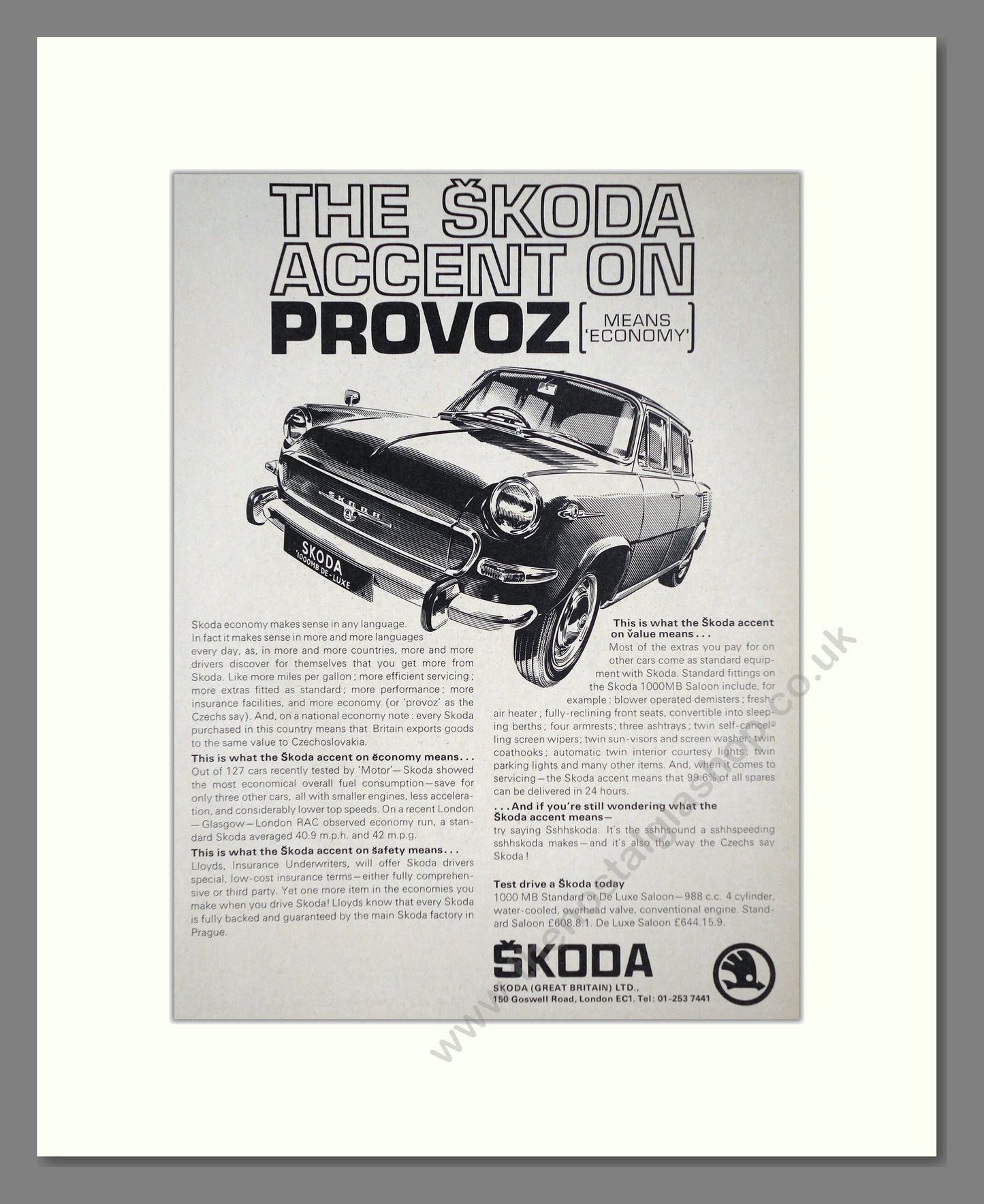 Skoda - 1000MB. Vintage Advert 1968 (ref AD64024)