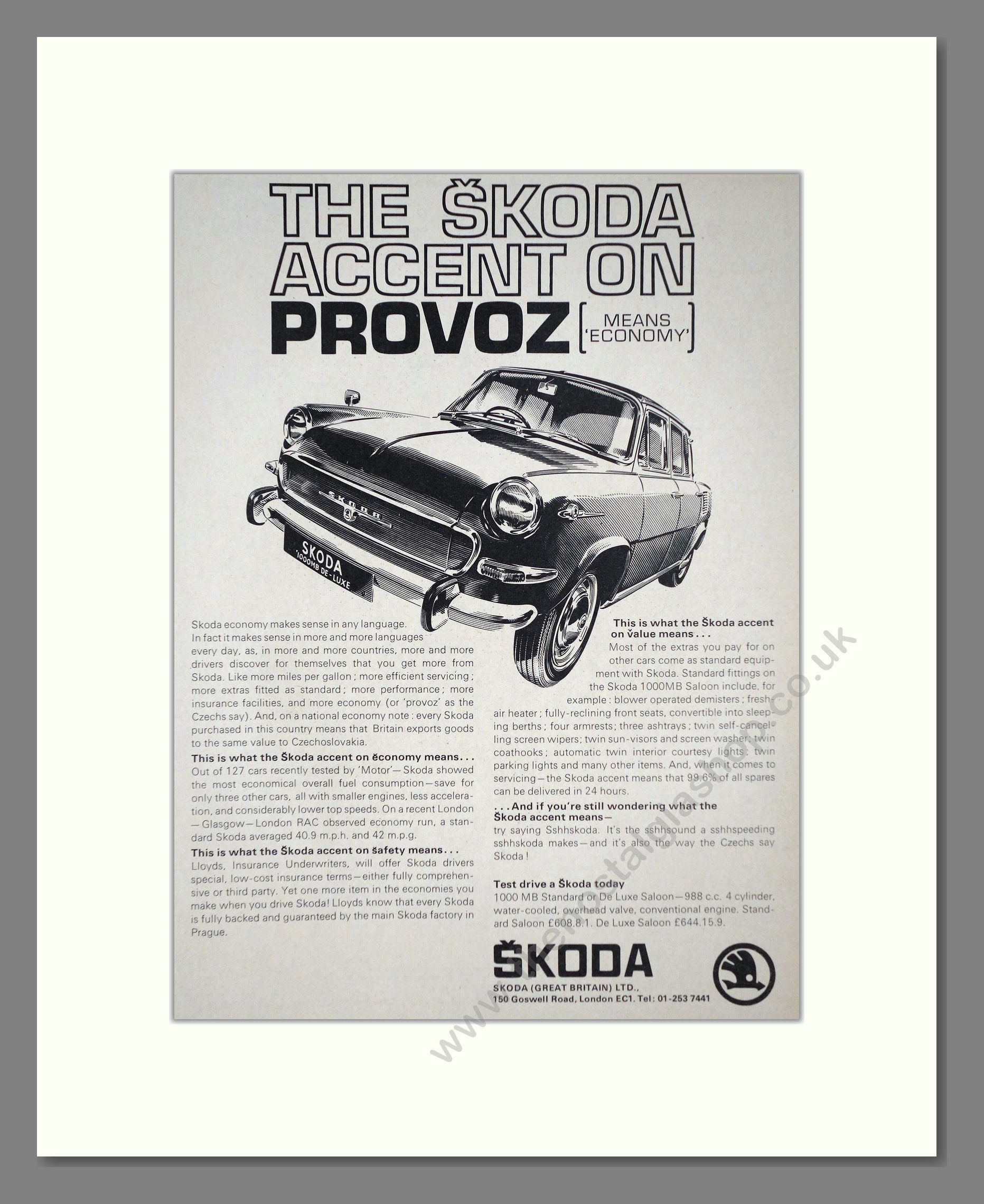 Skoda - 1000MB. Vintage Advert 1968 (ref AD64024)