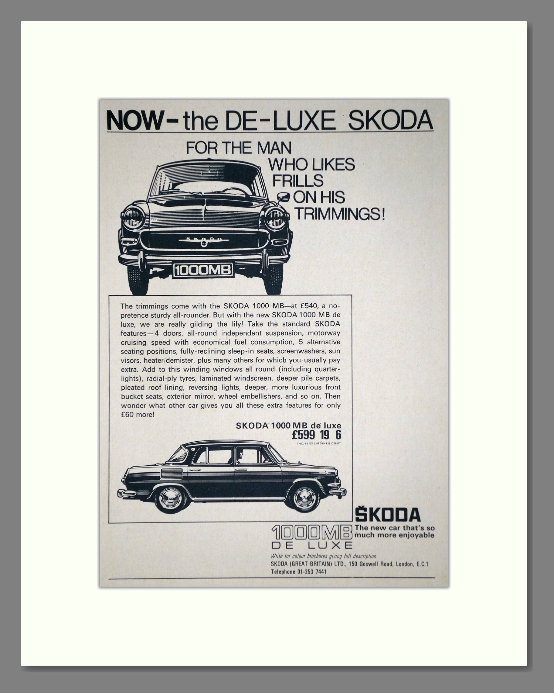 Skoda - 1000MB De Luxe. Vintage Advert 1967 (ref AD64025)