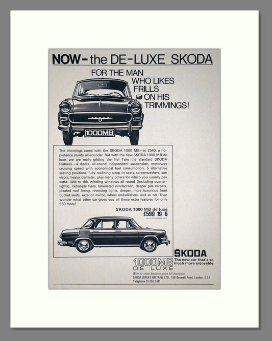 Skoda - 1000MB De Luxe. Vintage Advert 1967 (ref AD64025)
