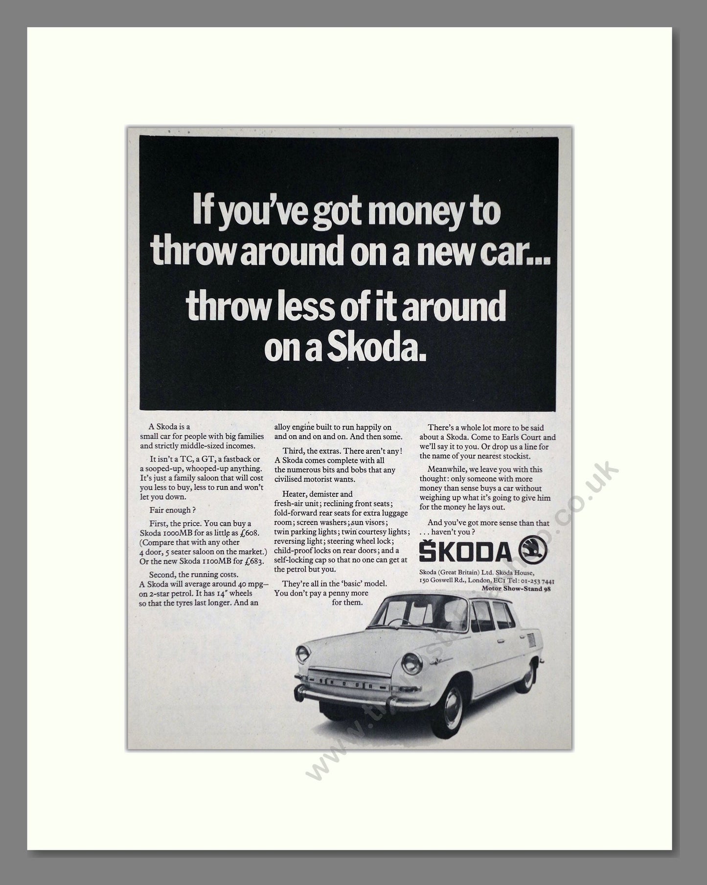 Skoda - 1000MB. Vintage Advert 1968 (ref AD64030)