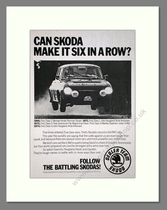 Skoda - RAC Rally. Vintage Advert 1975 (ref AD64031)