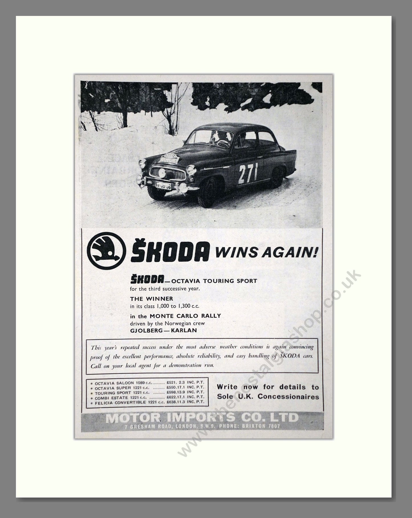 Skoda - Octavia Touring Sport. Vintage Advert 1963 (ref AD64034)