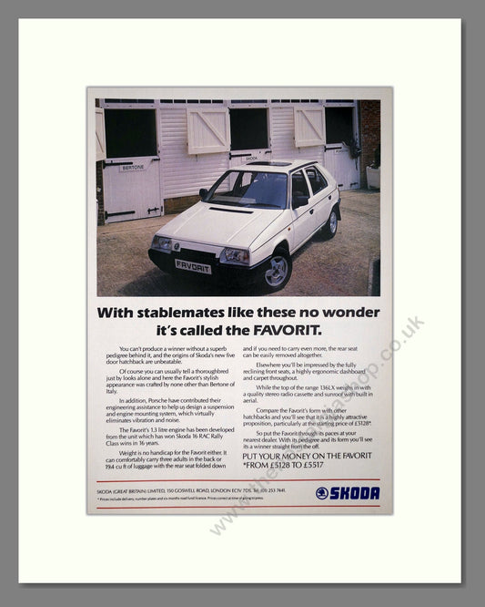 Skoda - Favorit. Vintage Advert 1989 (ref AD64045)