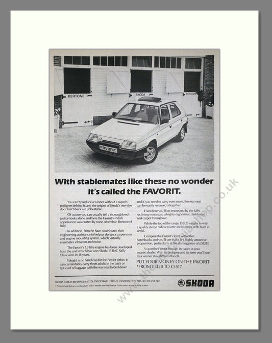 Skoda - Favorit. Vintage Advert 1990 (ref AD64046)
