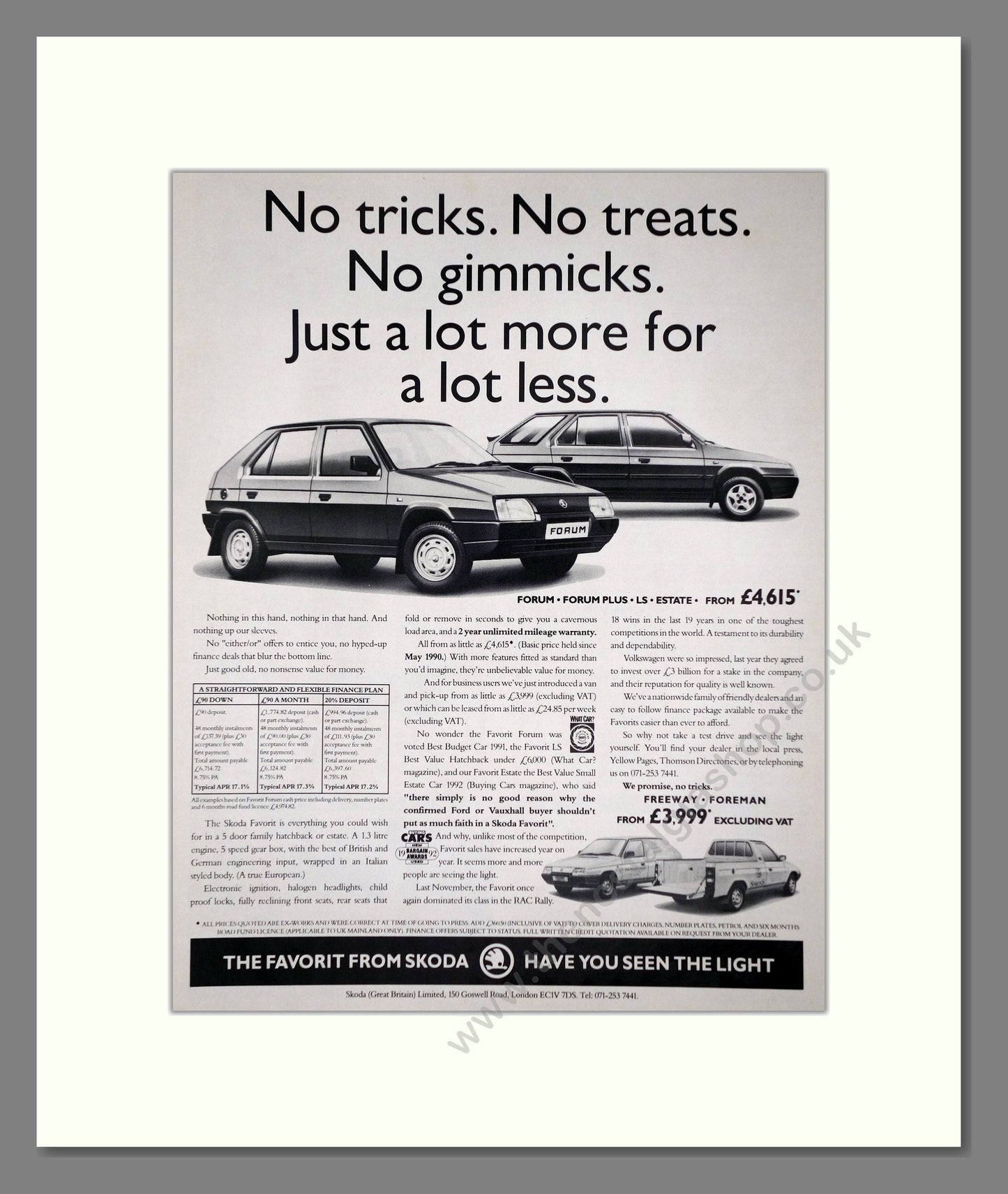 Skoda - Favorit. Vintage Advert 1992 (ref AD64047)