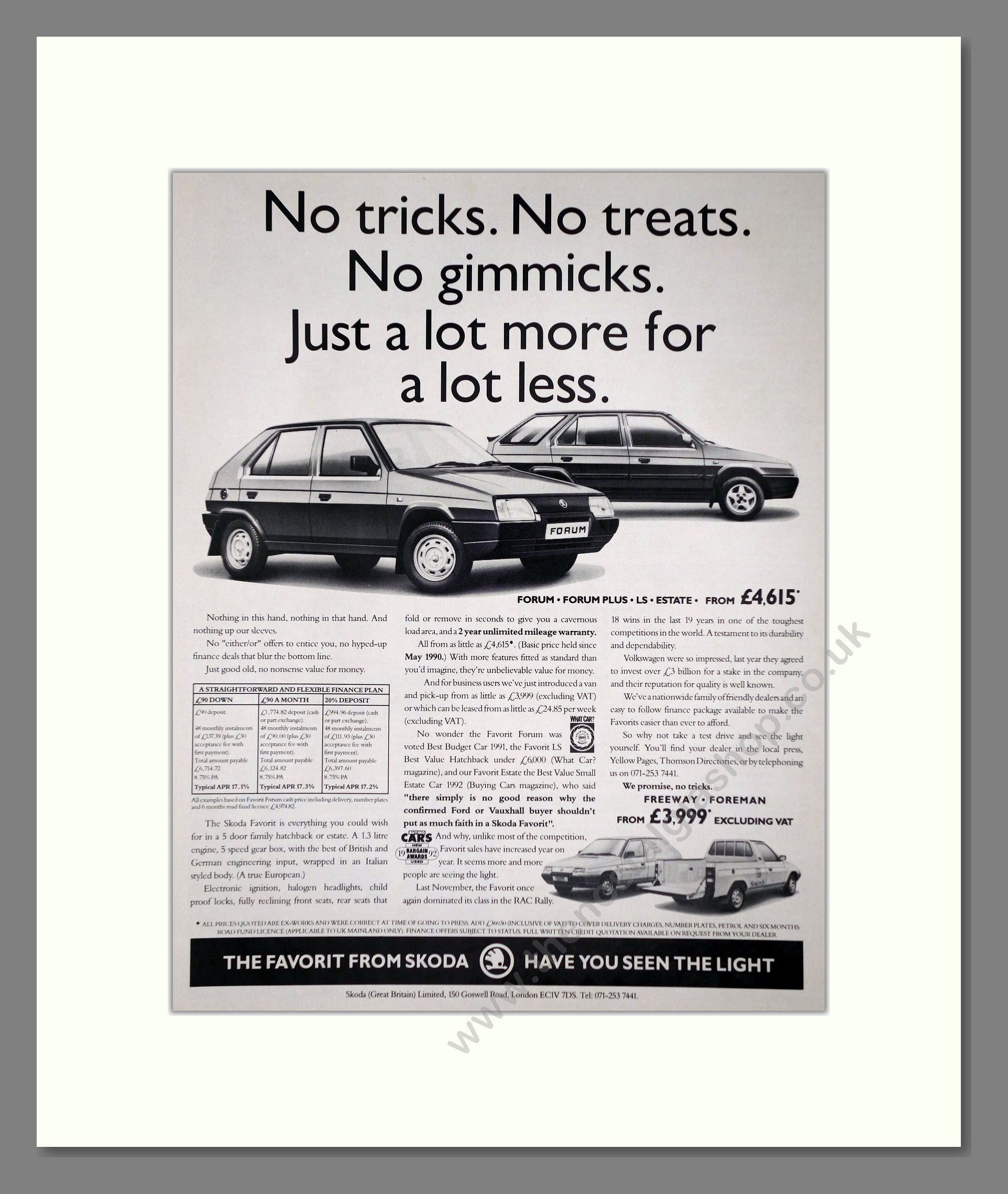 Skoda - Favorit. Vintage Advert 1992 (ref AD64047)