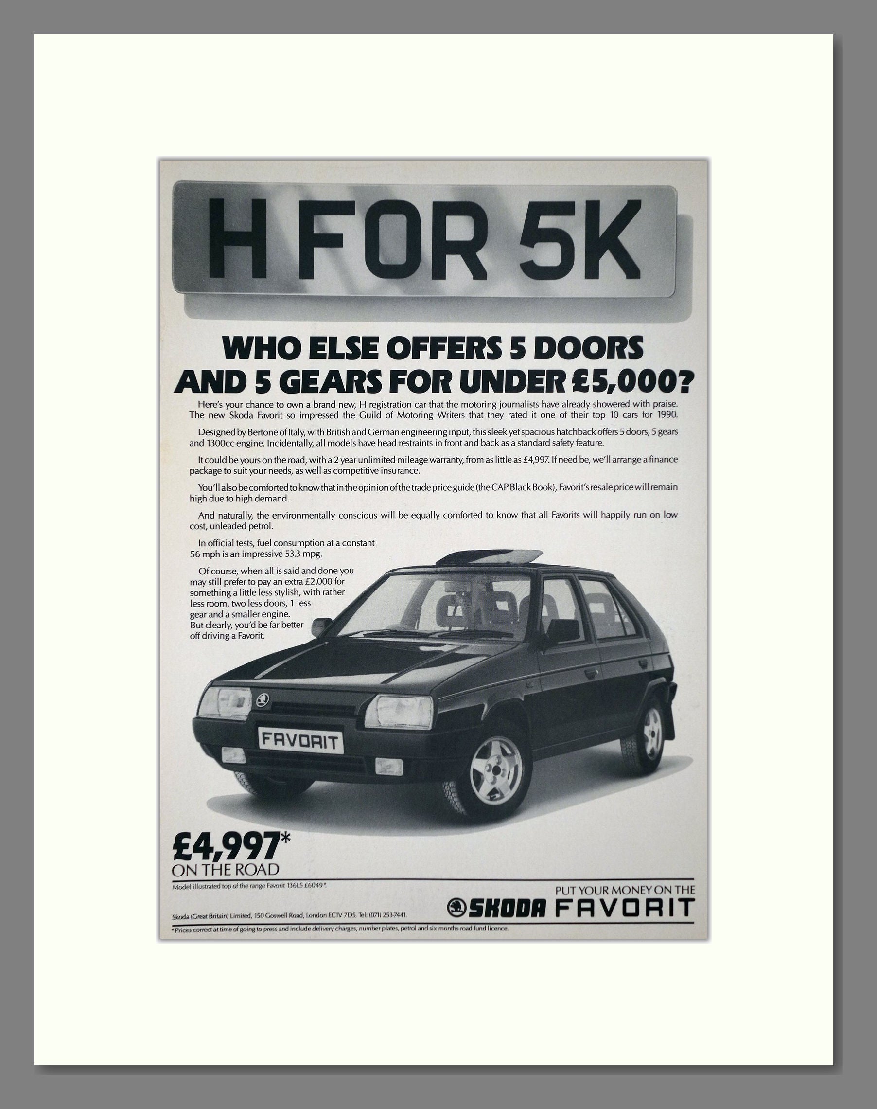 Skoda - Favorit. Vintage Advert 1990 (ref AD64048)