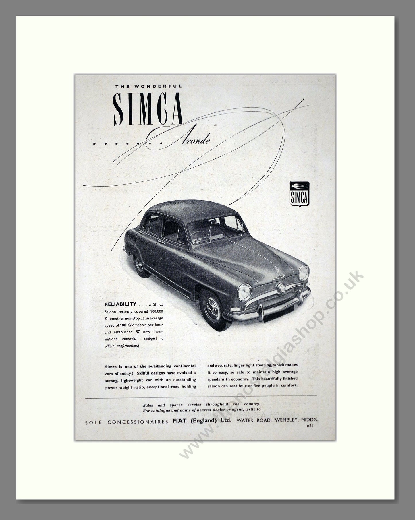 Simca - Aronde. Vintage Advert 1954 (ref AD64060)