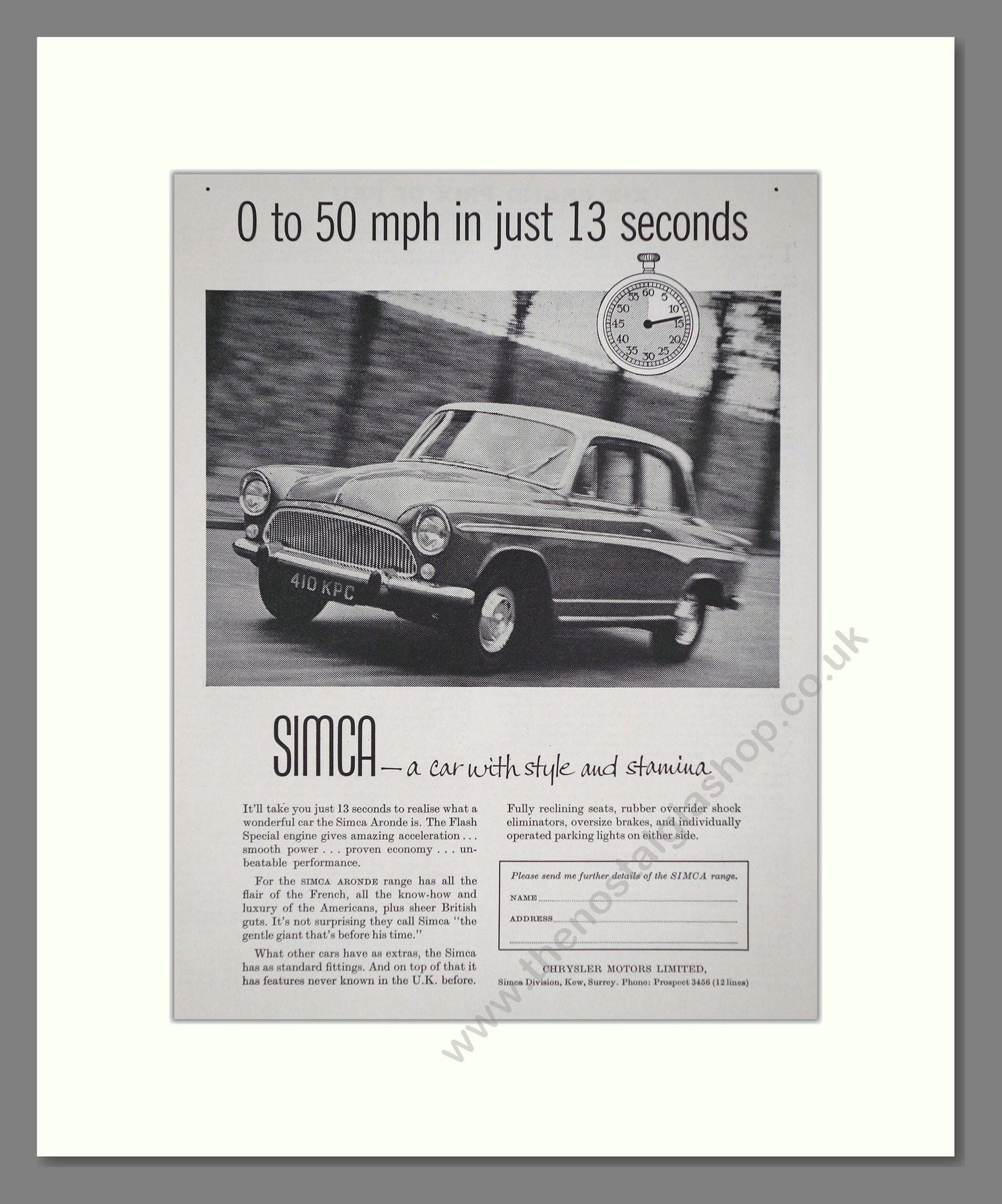 Simca - Aronde. Vintage Advert 1959 (ref AD64067)