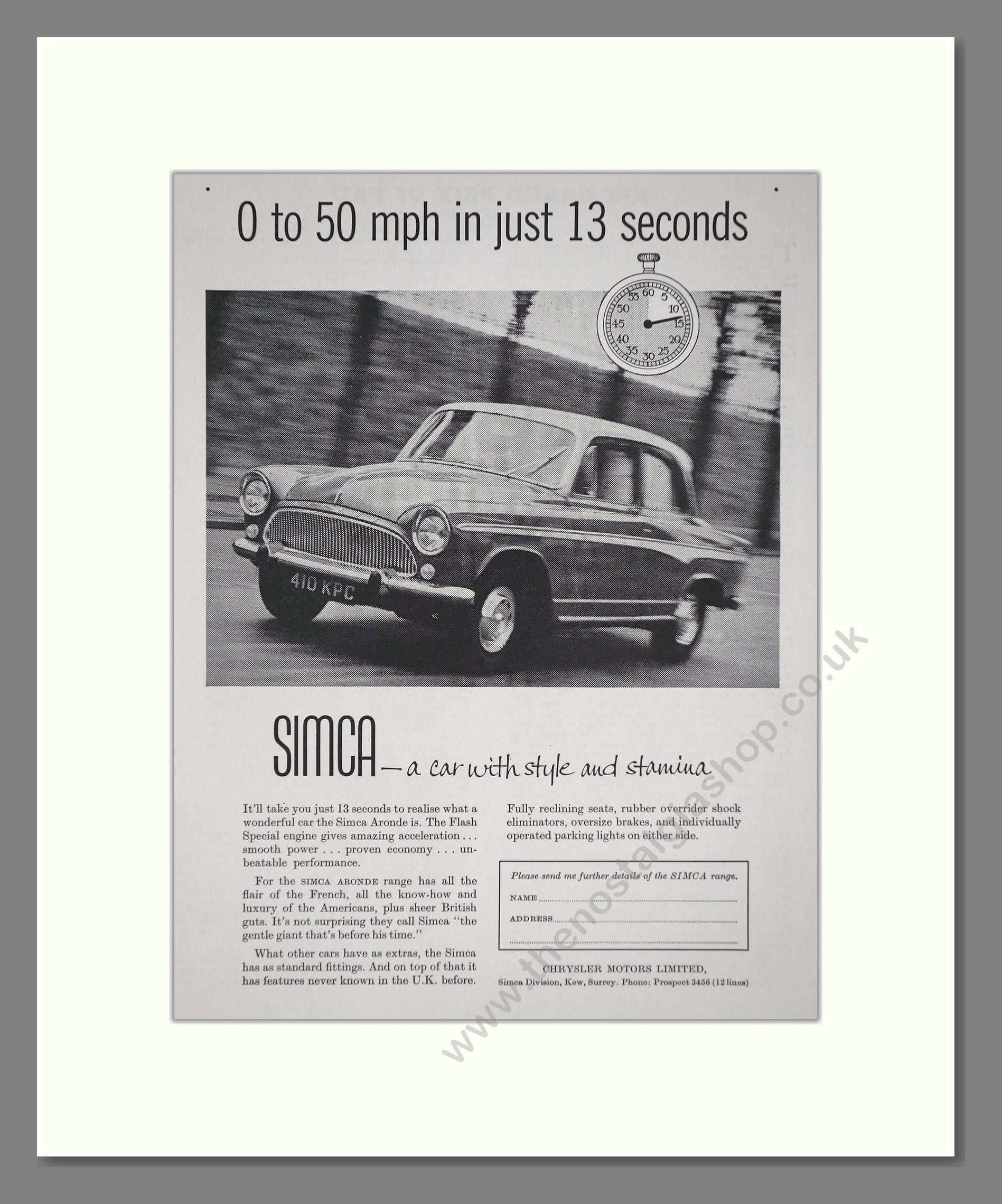 Simca - Aronde. Vintage Advert 1959 (ref AD64067)