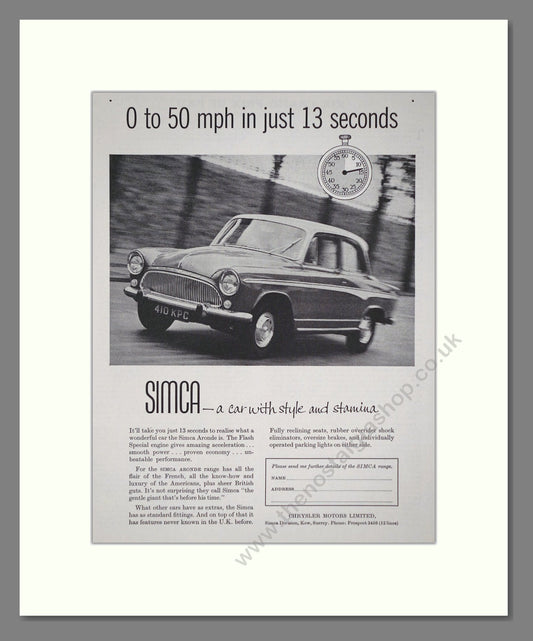 Simca - Aronde. Vintage Advert 1959 (ref AD64067)