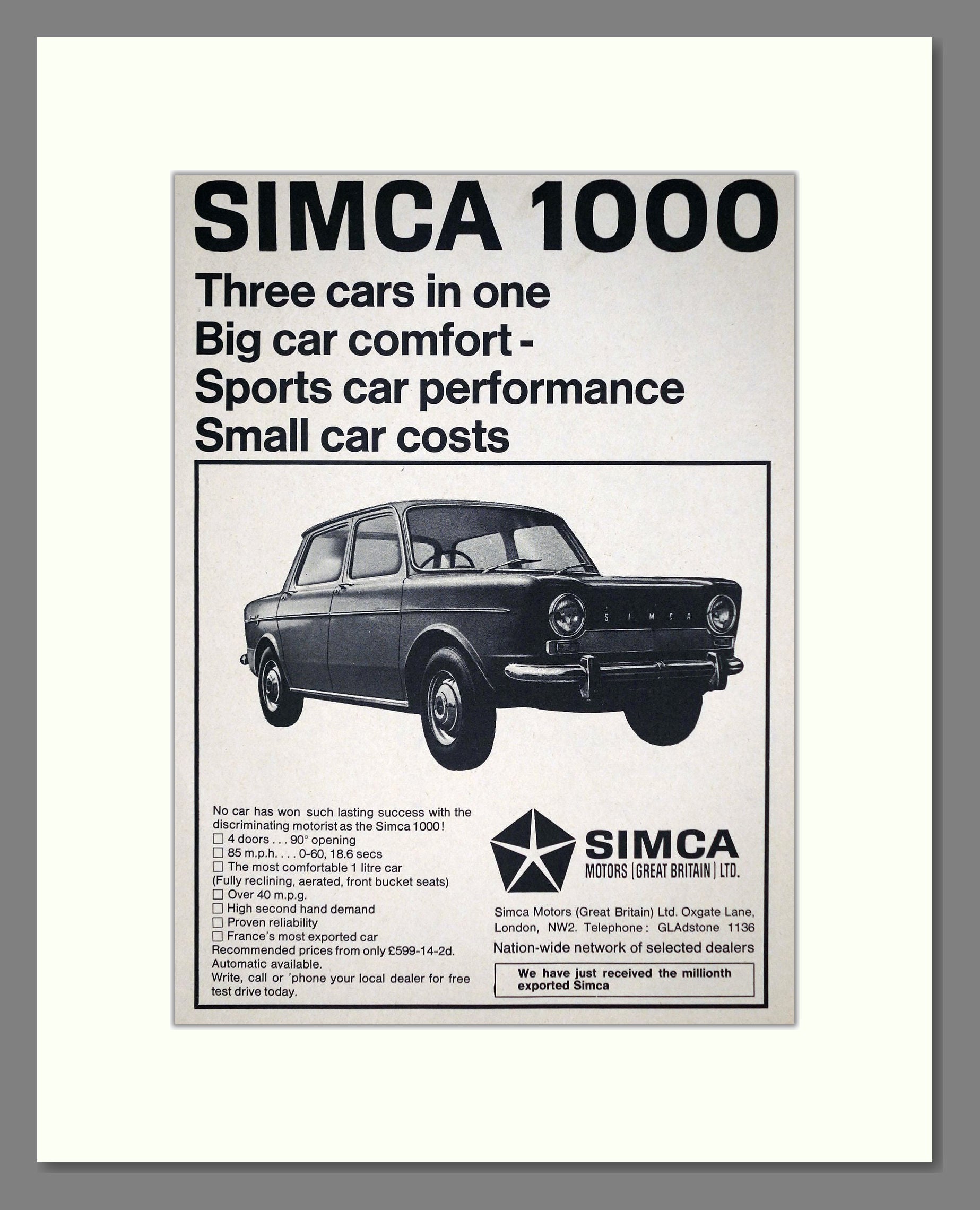 Simca - 1000. Vintage Advert 1966 (ref AD64076) – The Nostalgia Shop