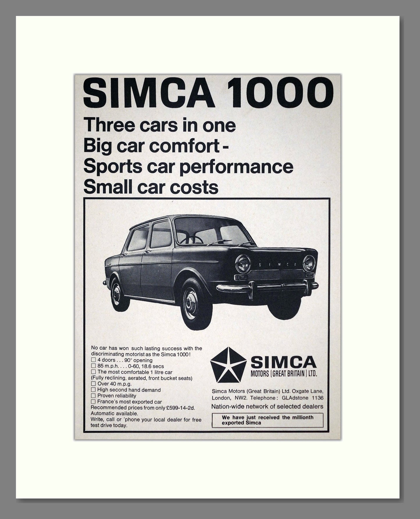 Simca - 1000. Vintage Advert 1966 (ref AD64076)