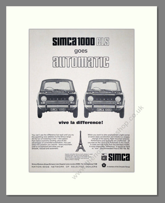 Simca - 1000 GLS. Vintage Advert 1965 (ref AD64078)