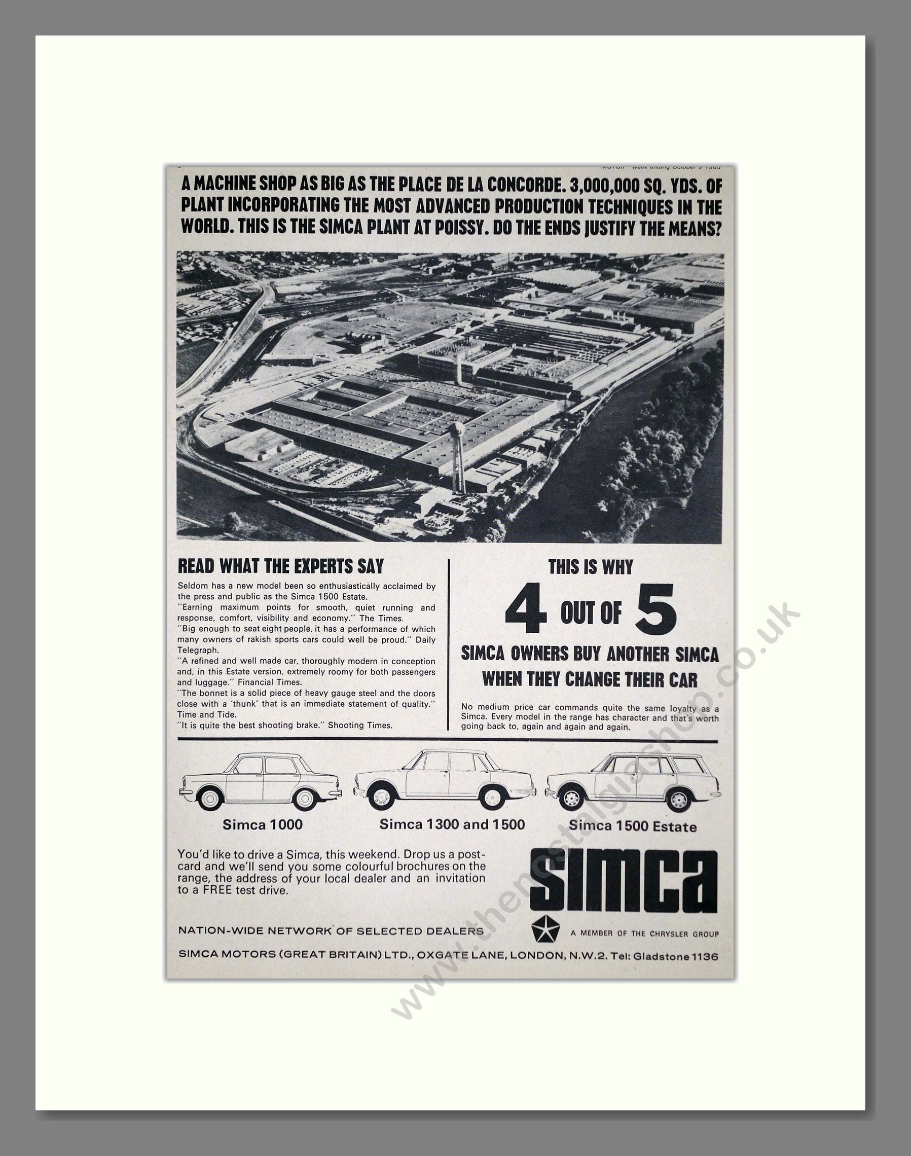 Simca - 1000 / 1300 / 1500. Vintage Advert 1965 (ref AD64092)